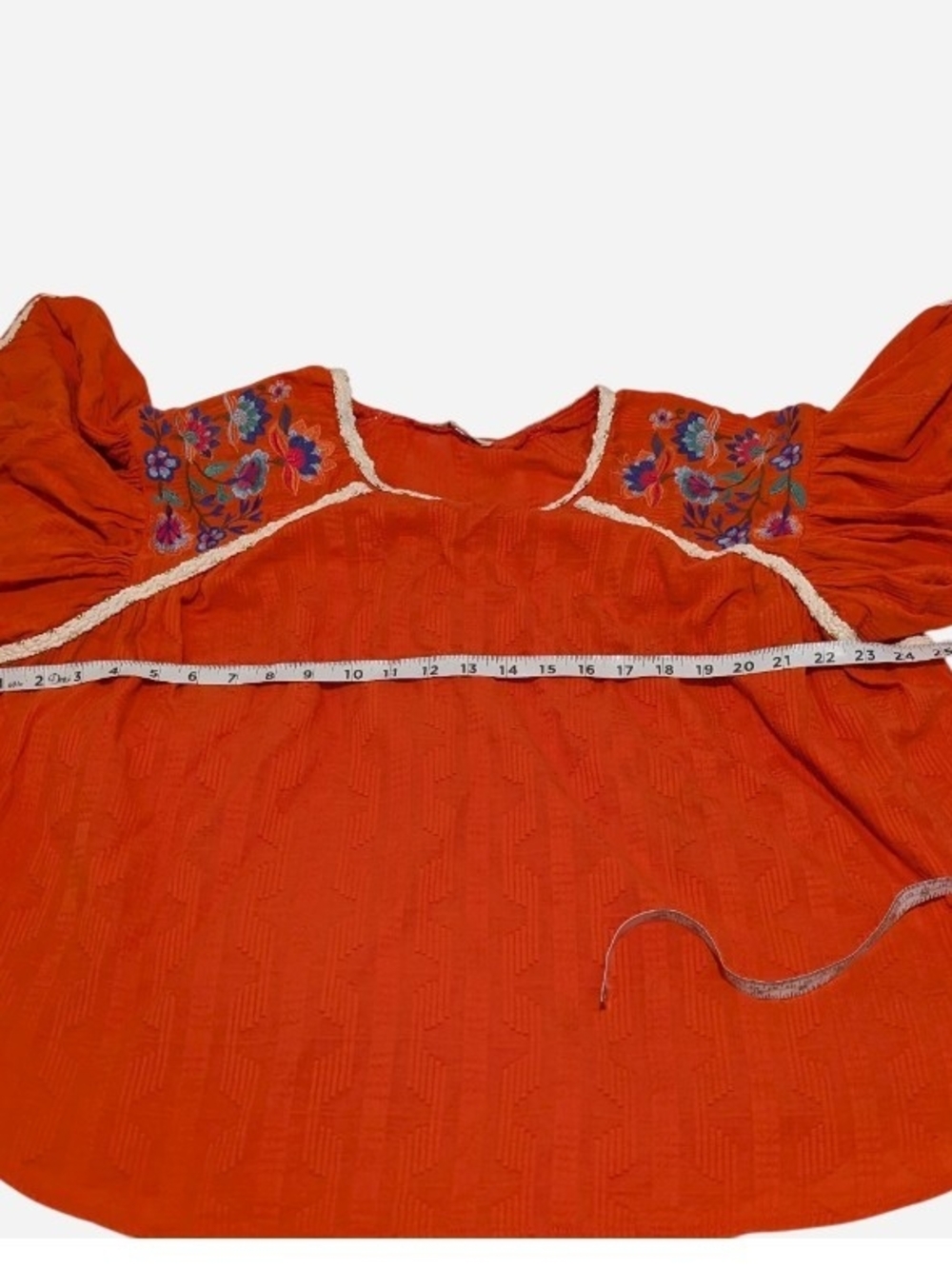 Umgee Vibrant Orange Cotton Blend Top with Lace Detail - Picture 4 of 8